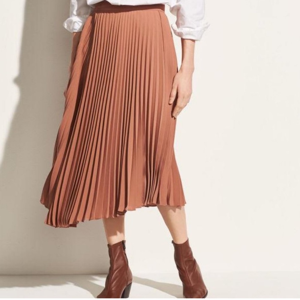 Vince Terracotta Drape Pleated Skirt